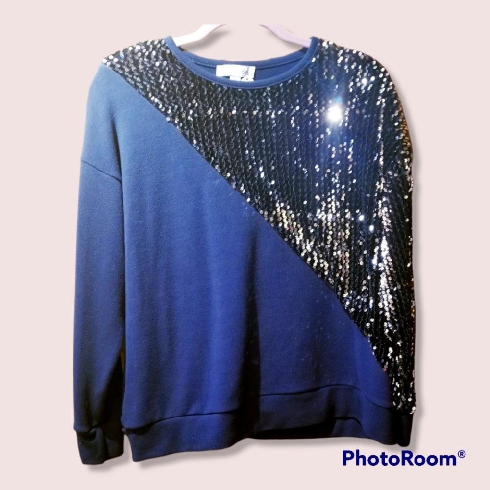 She and Sky Navy Sequin Sweater NWOT